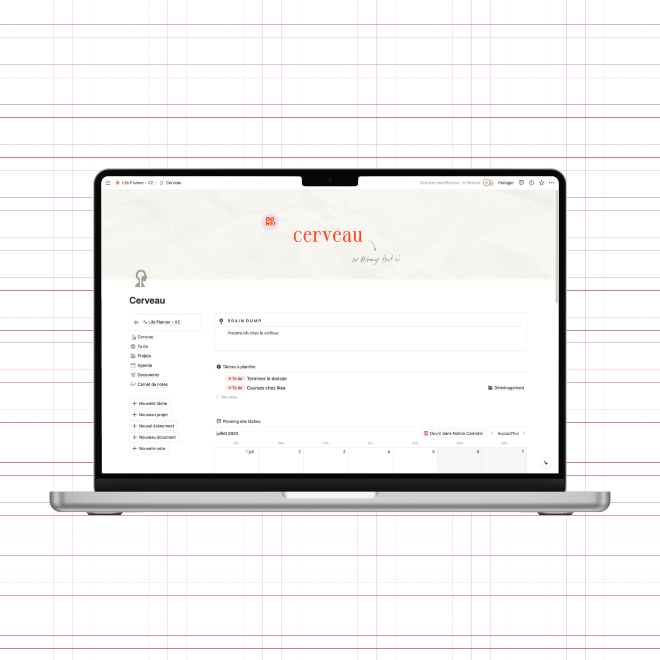 life planner notion, tâches, projets, agenda