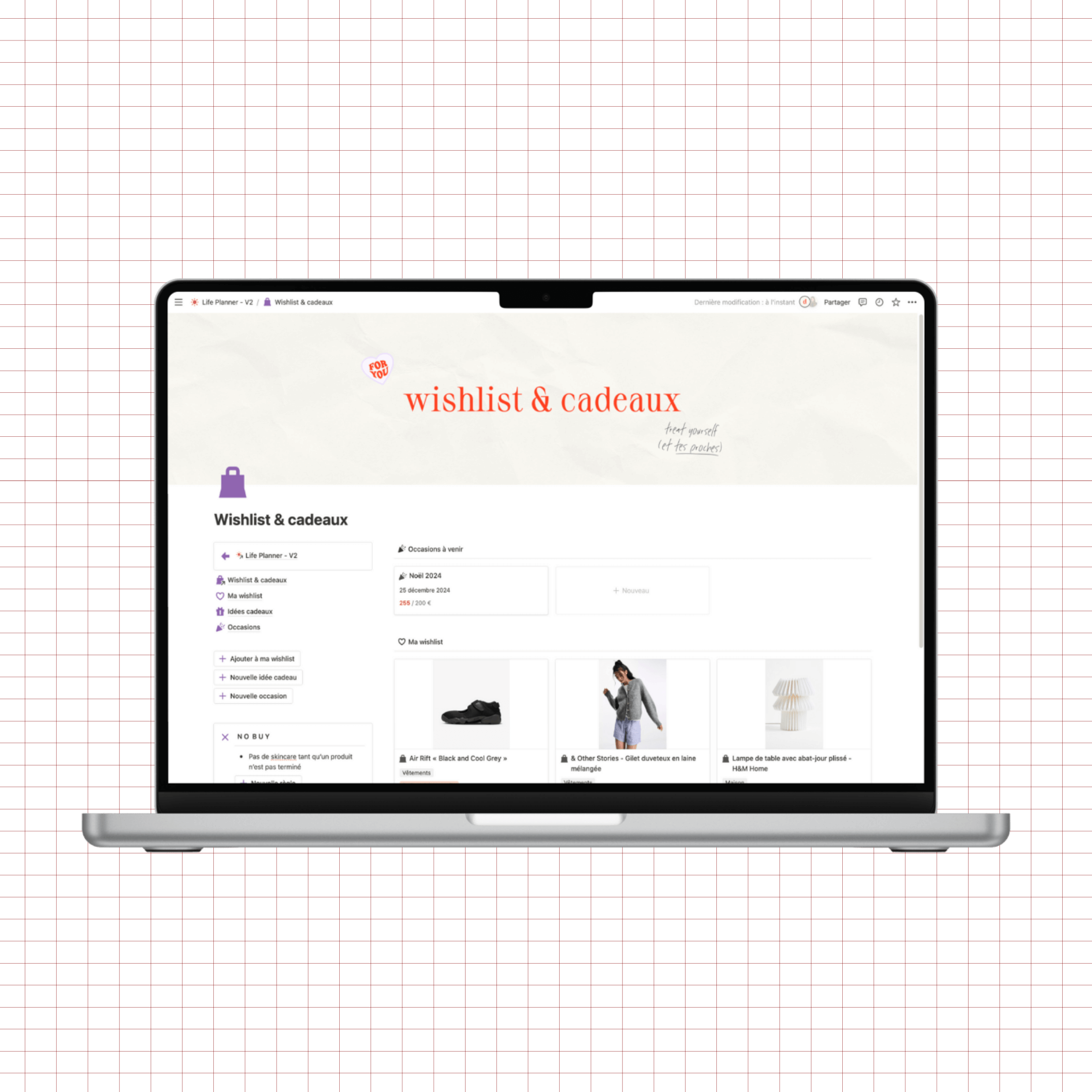 life planner notion wishlist et cadeaux