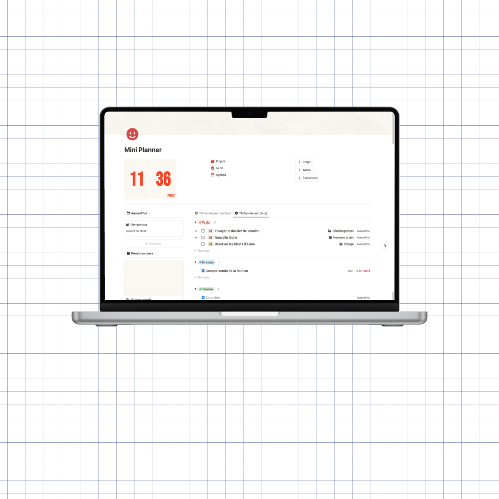 mini planner template notion gratuit en français