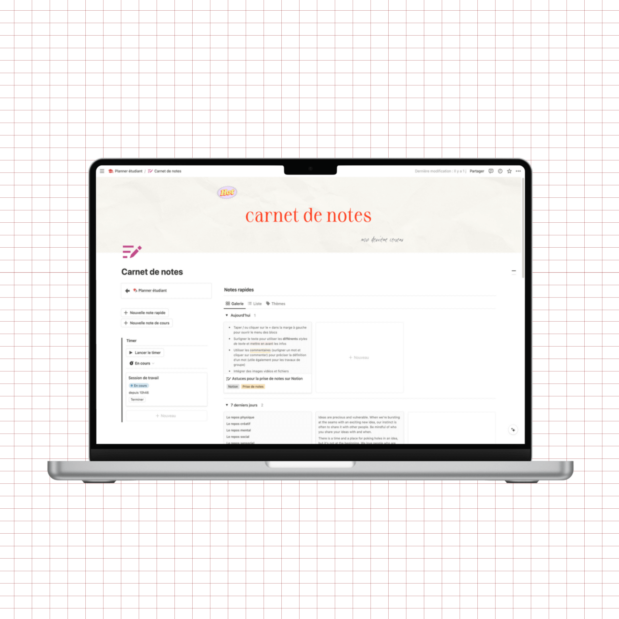 planner étudiant notion, prise de notes de cours