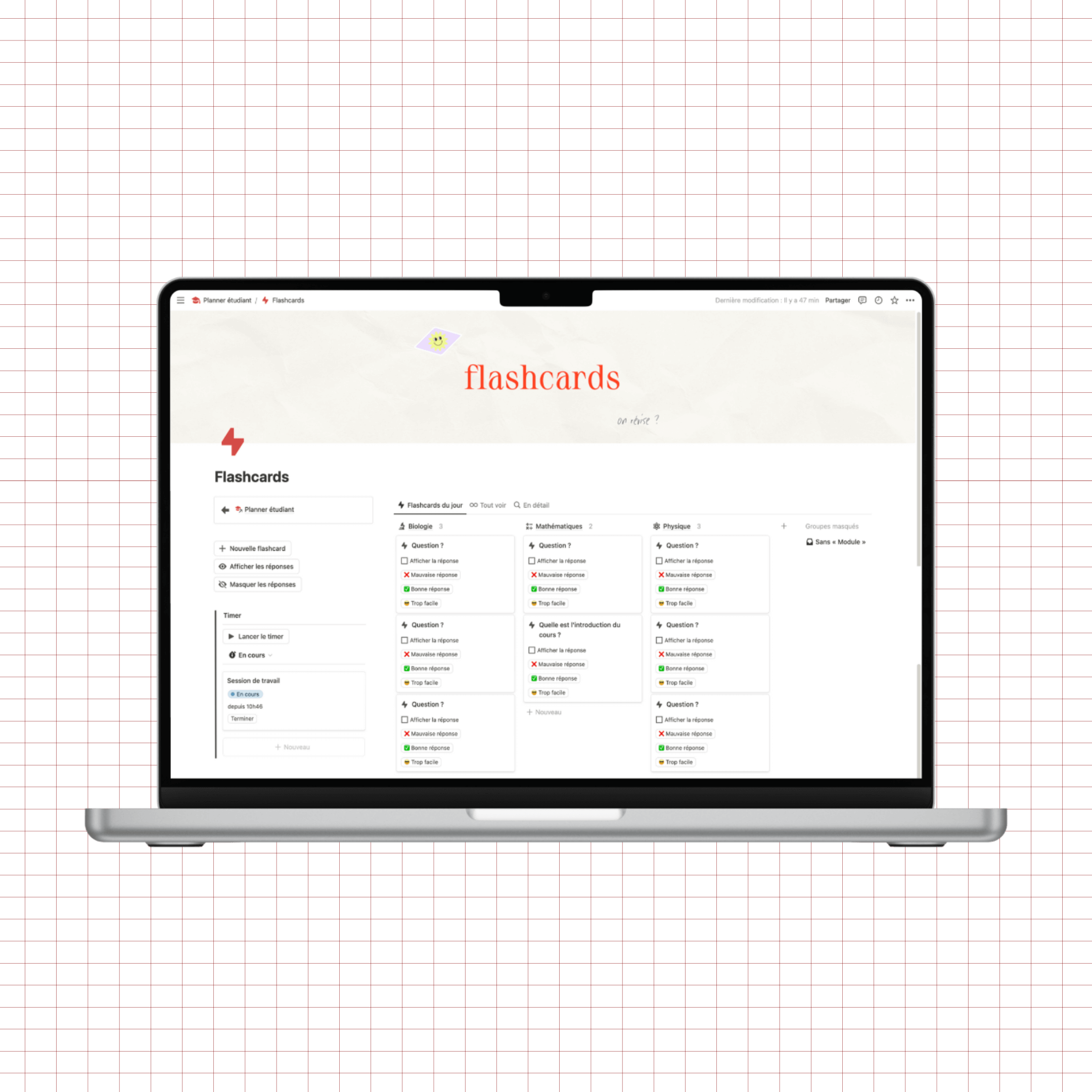 planner étudiant notion flashcards