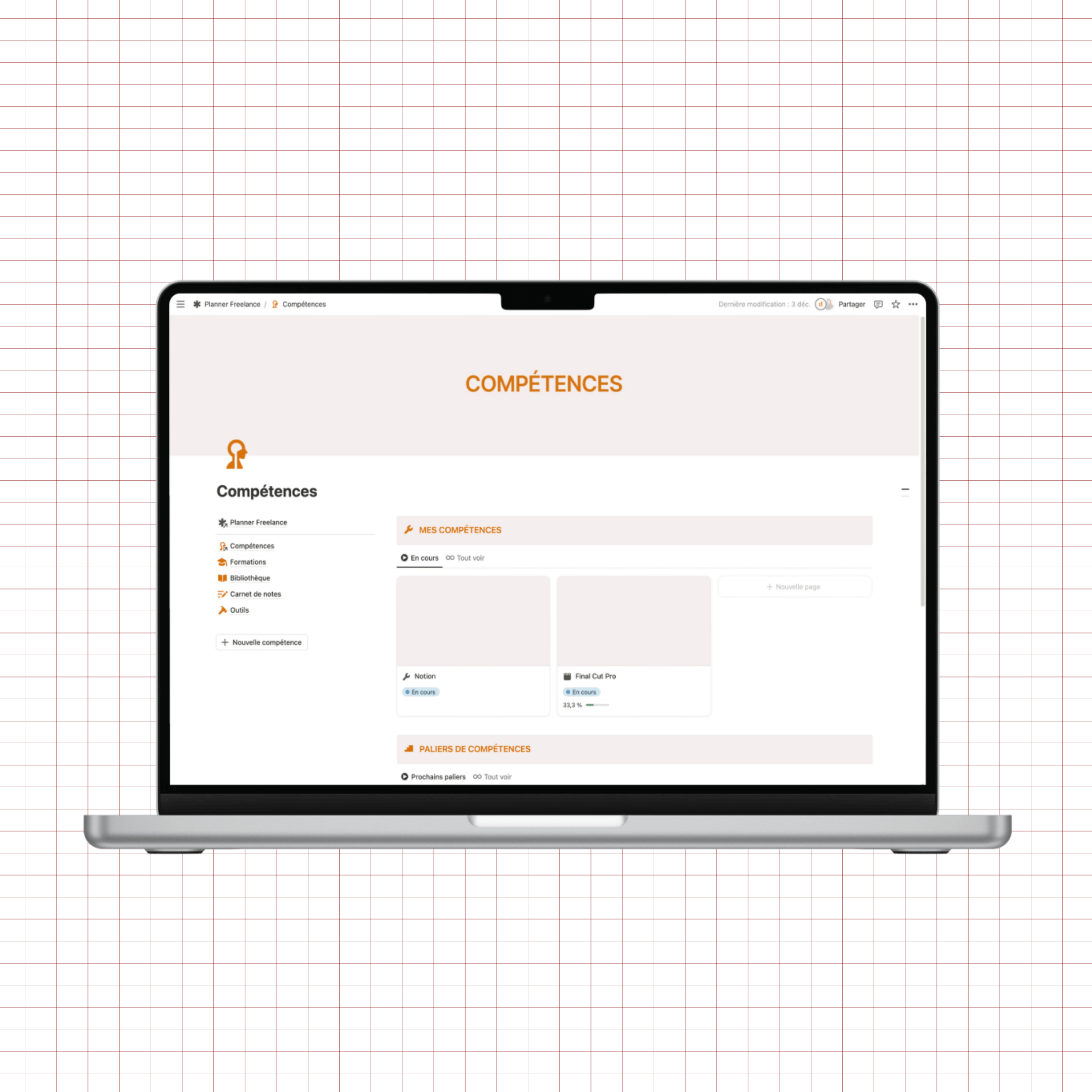 planner freelance notion, suivi des compétences et formations