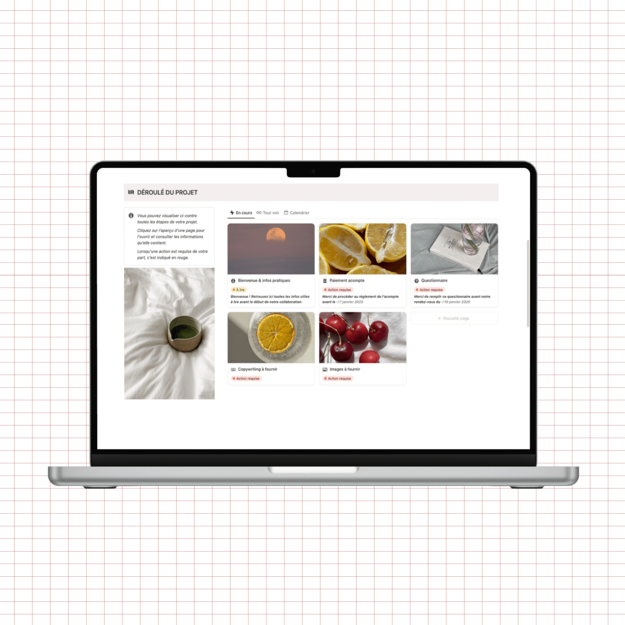 planner freelance notion, espace client