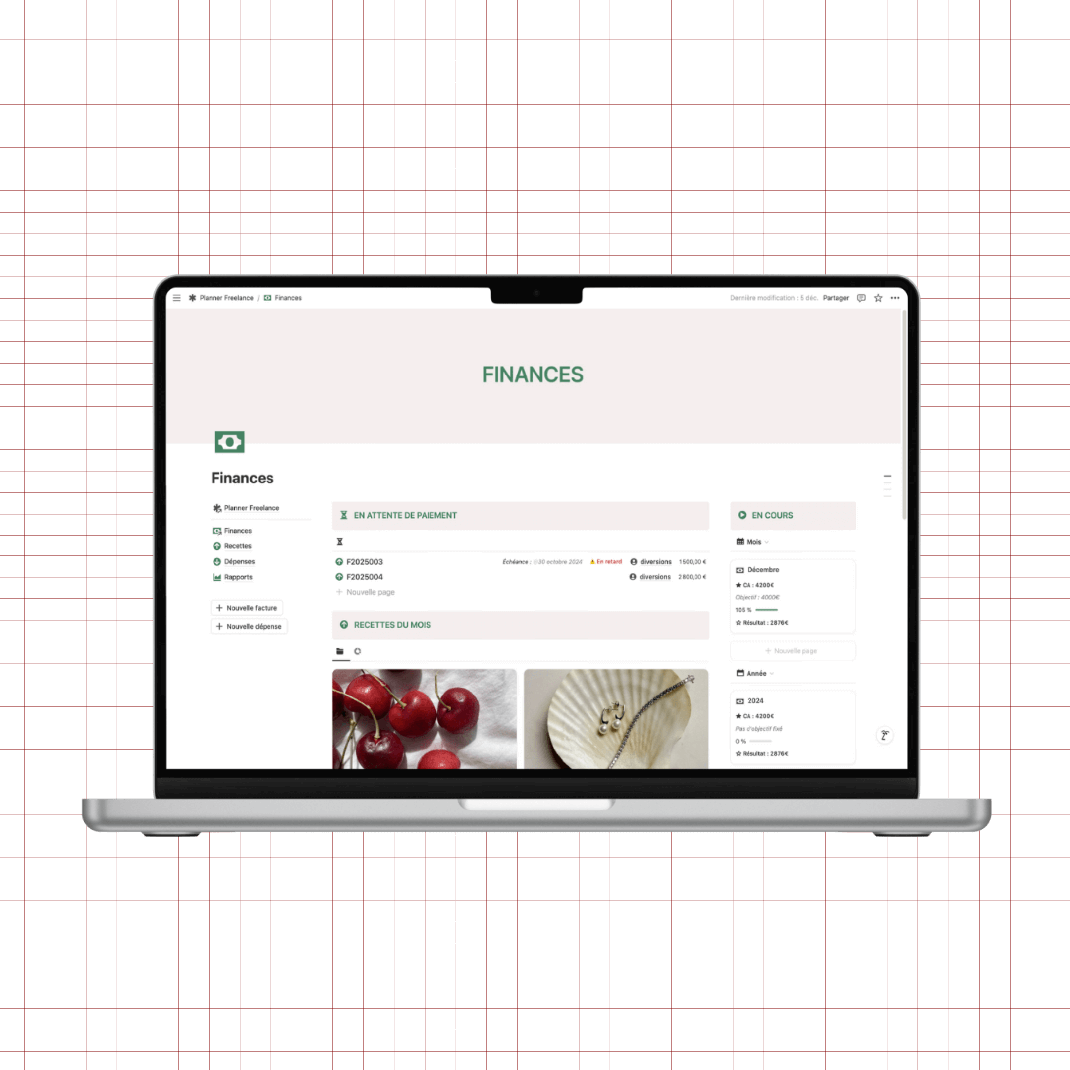 planner freelance notion, suivi finances micro-entreprise