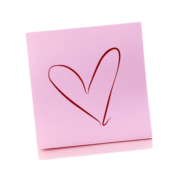 post it rose avec un coeur dessiné au stylo