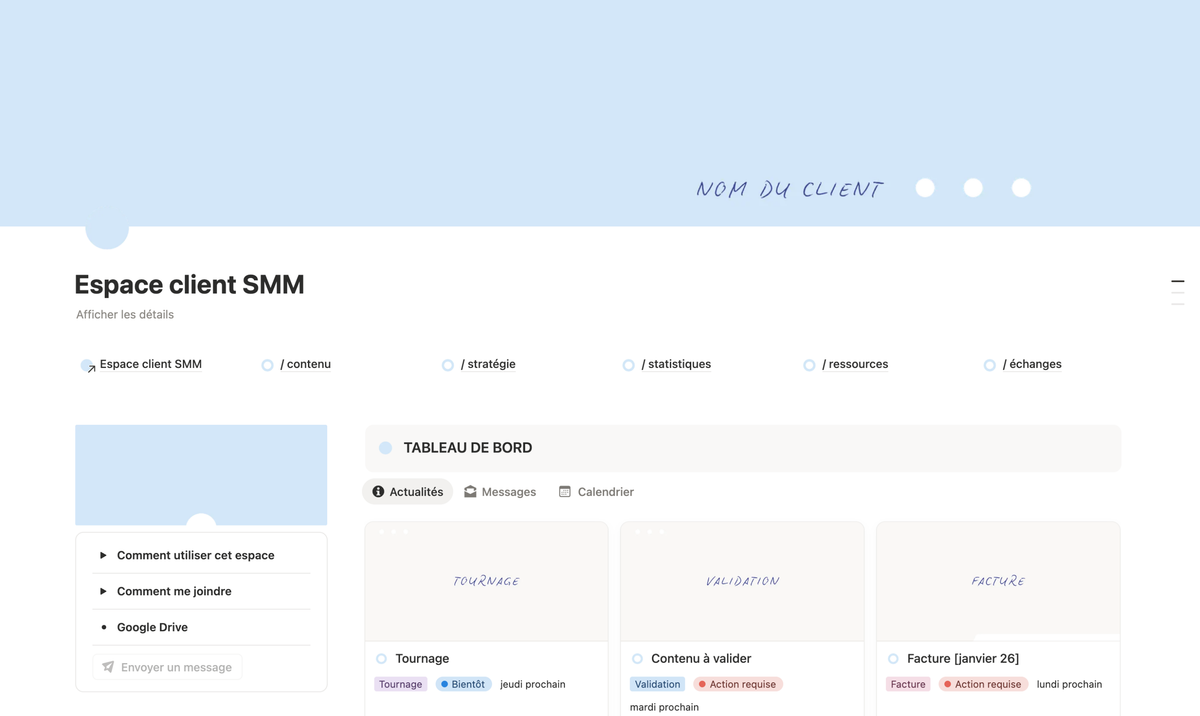Espace Client Notion pour les Social Media Managers