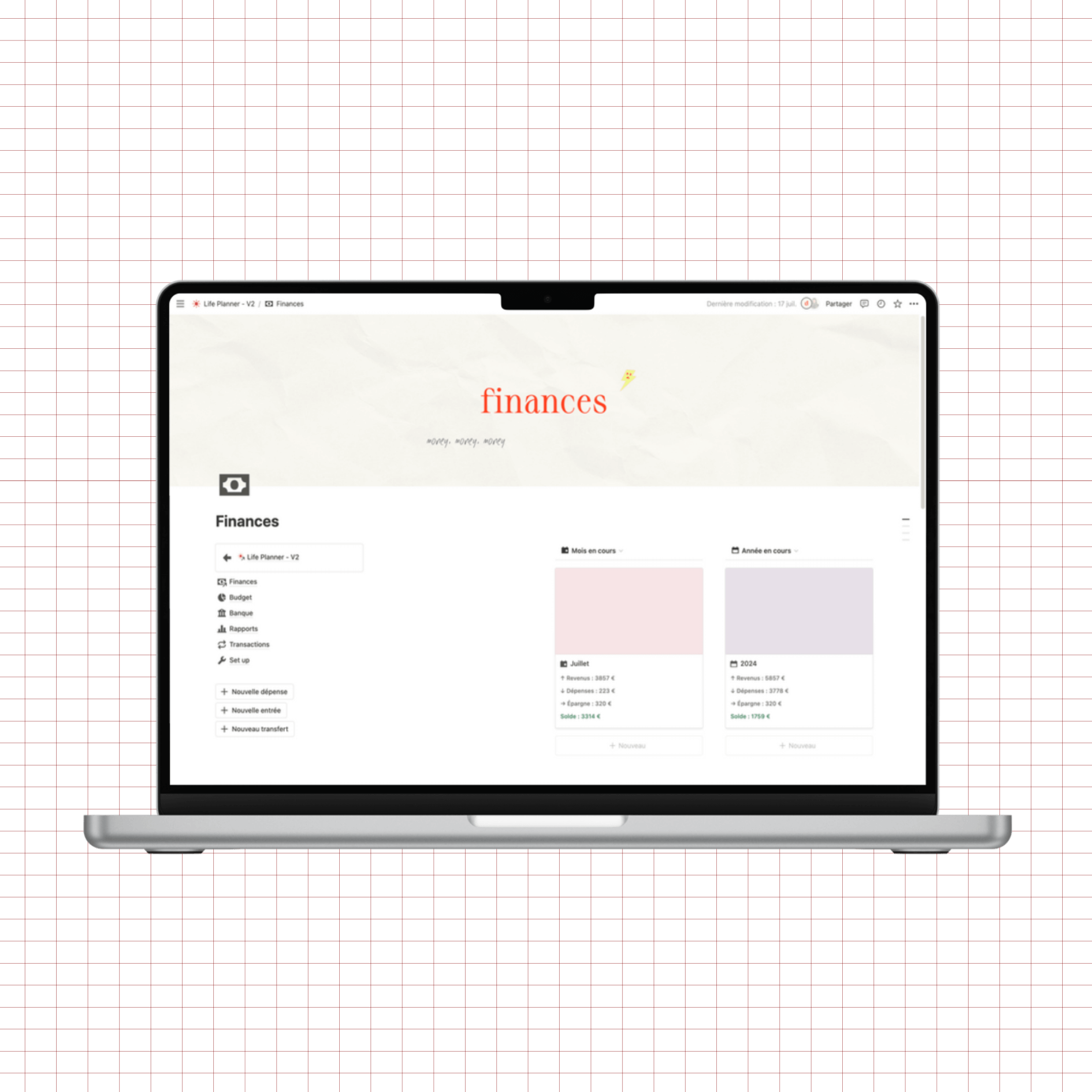 life planner notion finances