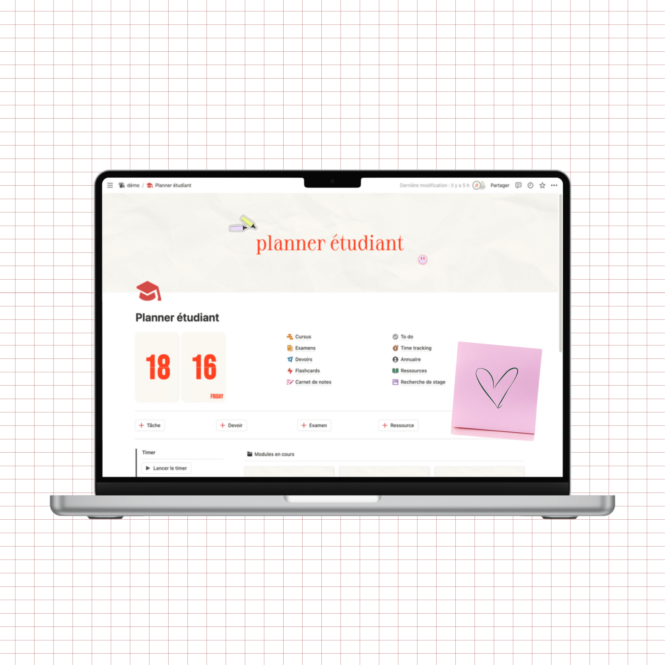 planner étudiant notion en français